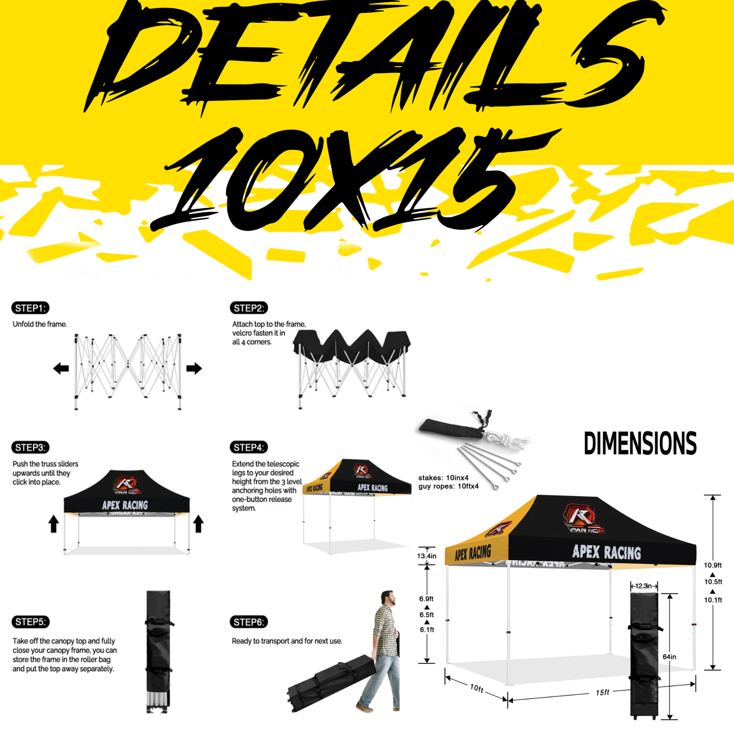 10x15 Custom Canopy Tent featuring a large, personalized design with a durable steel frame and weather-resistant polyester fabric, offering spacious shelter and protection for outdoor events, trade shows, festivals, and more. Custom branding displayed on the canopy for enhanced visibility.