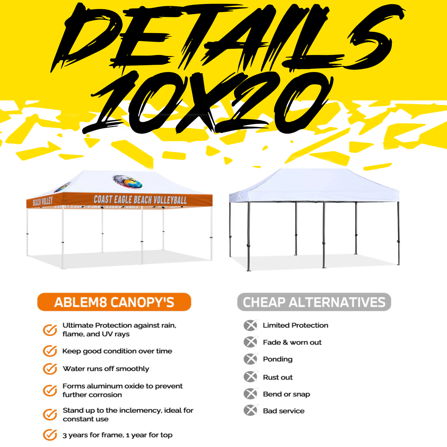 10x20 Custom Canopy Tent with a spacious design, featuring a durable steel frame and weather-resistant polyester fabric. The canopy offers ample coverage for large outdoor events, trade shows, festivals, and promotional setups, with custom branding options for maximum visibility.