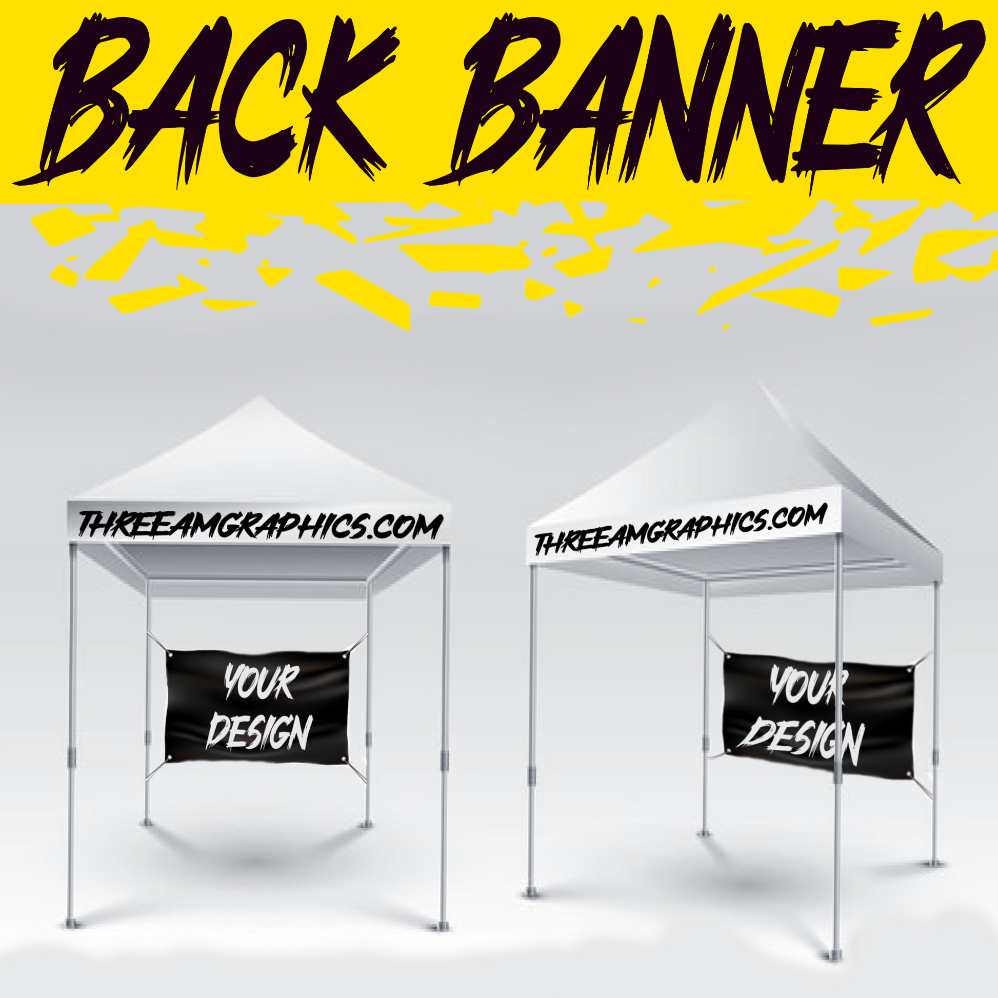 Image of a custom back canopy banner displaying vibrant graphics and a company logo, designed for outdoor events