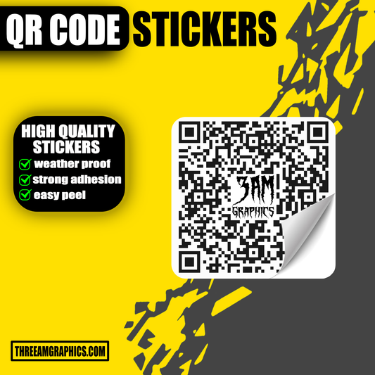 Close-up of custom QR code stickers featuring unique designs and scannable codes