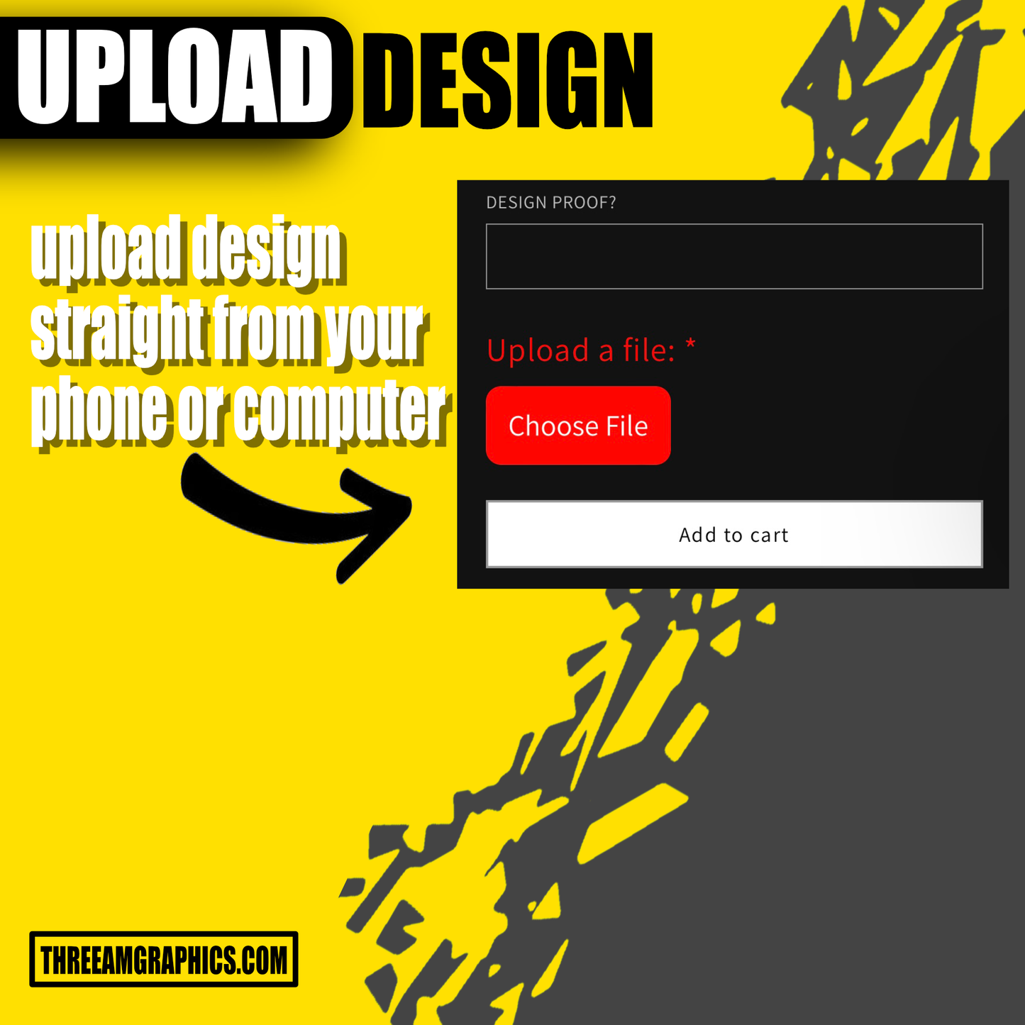 User interface for uploading your design for custom stickers, featuring a drag-and-drop upload area and file format guidelines