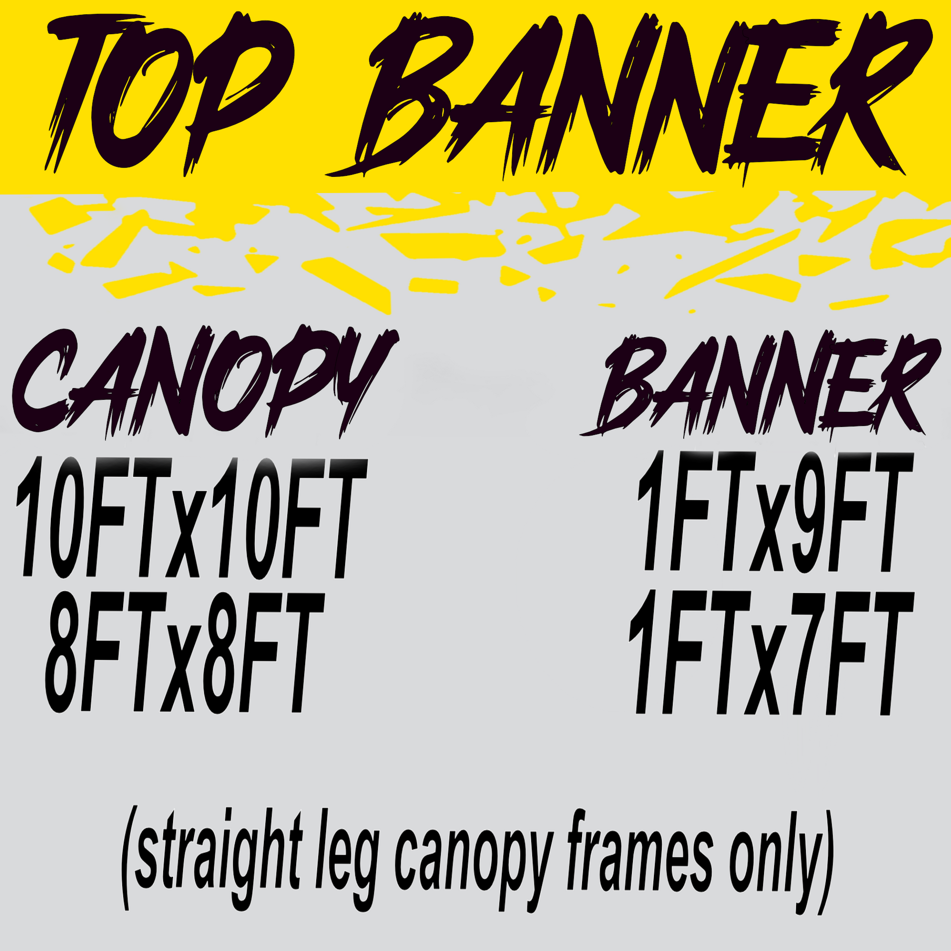 Image displaying the available sizes for custom banners, featuring options from small to large with corresponding dimensions